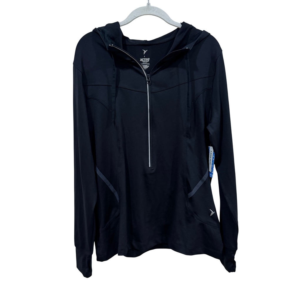 Old Navy Active Mens Large Black 1/4 Zip Hoodie Pullover‎ Workout Top NWT